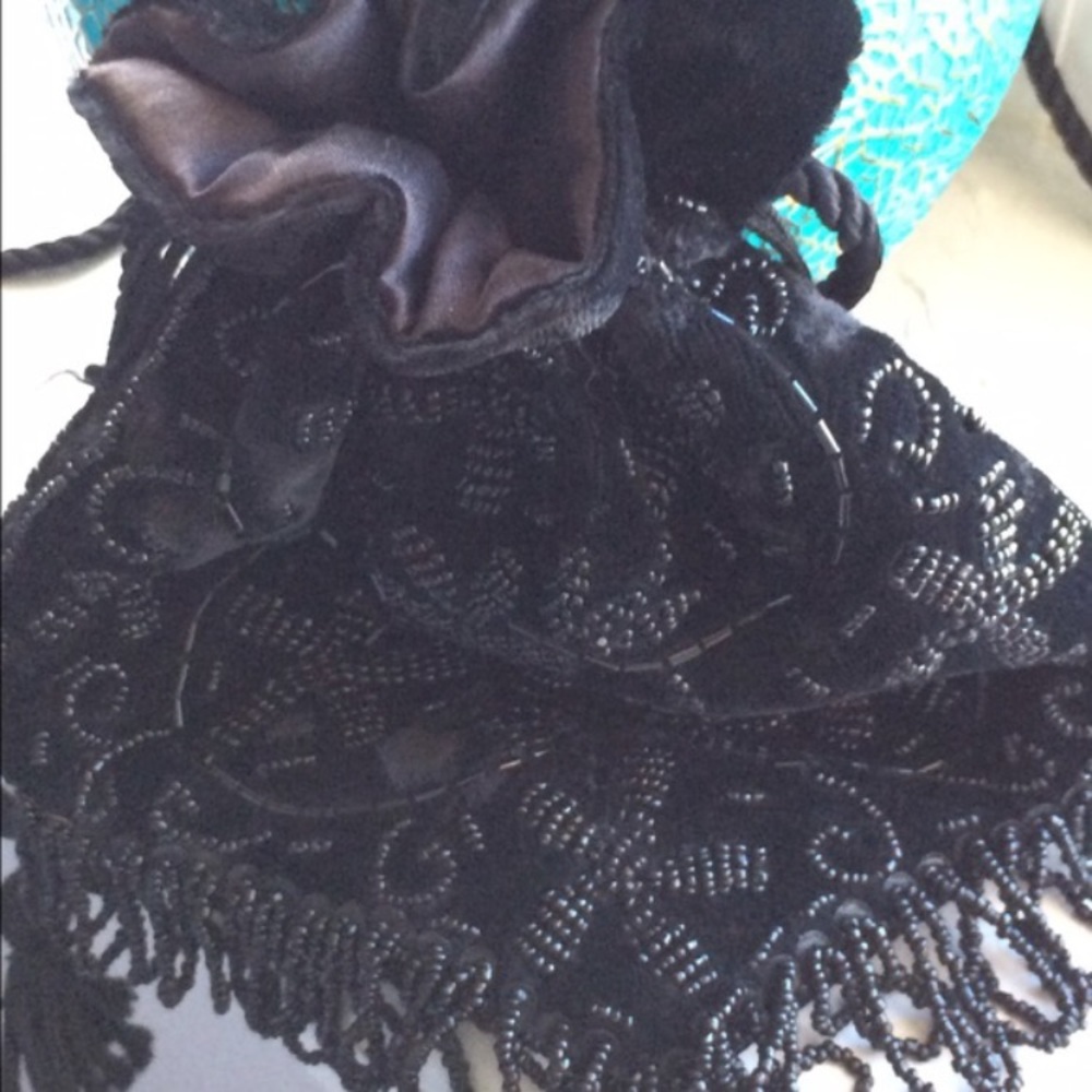 Formal Vintage Bucket handbag Velvet with Bead design